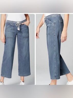 J. Jill Nantucket Full Leg Crop Jeans Blue W/ Belt Wide Leg Patch Pocket. 18